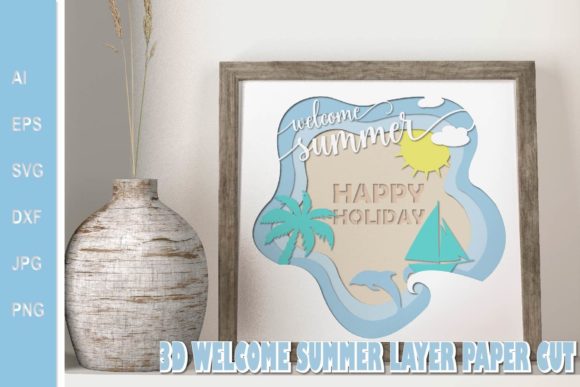 3D SVG Summer Cut for Shadow Boxes & Design
