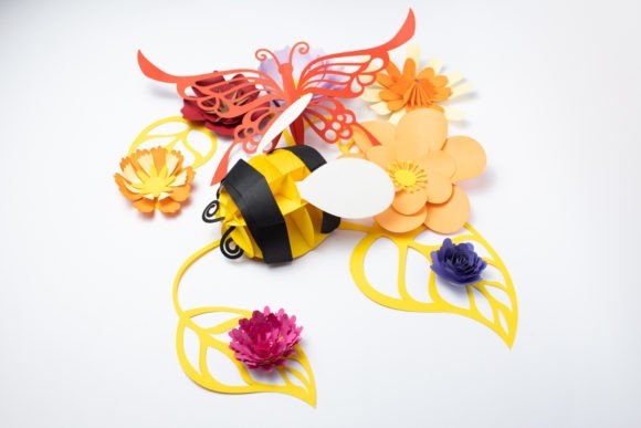 Bee Butterfly & Flowers: 3D SVG Floral Compositions