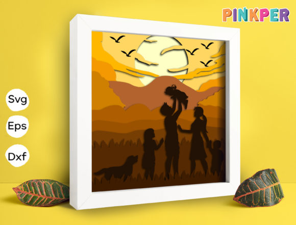Family Pose at Sunset 3D SVG for Shadow Boxes