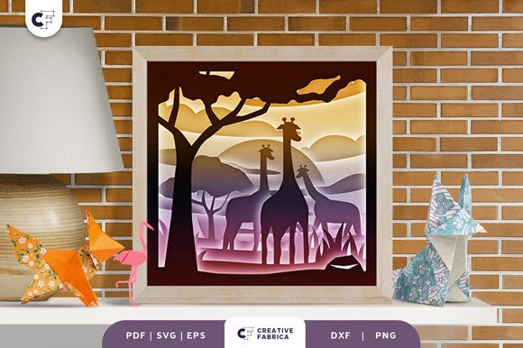 Giraffe Savanna Sunset 3D SVG Animals