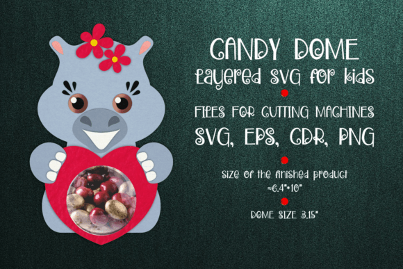 Hippo Candy Dome Valentine Paper Craft: 3D SVG Shapes