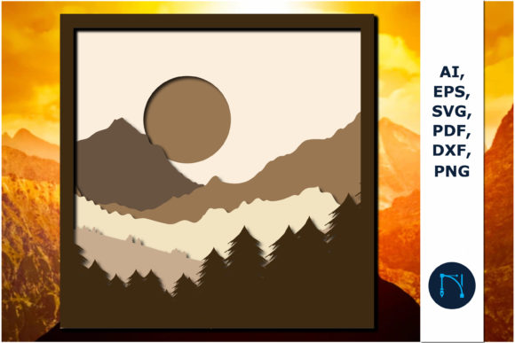 Layered Mountain 3D SVG for Shadow Boxes & Branding