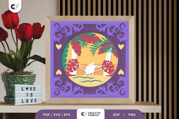 Romantic Couple on the Beach Shadow Box: 3D SVG for Holidays