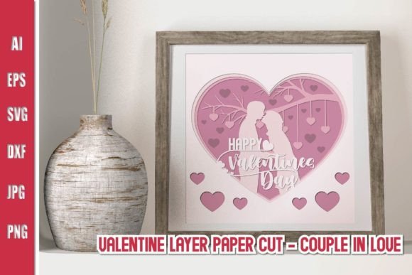 Valentine Paper Cut - Couple in Love 3D SVG